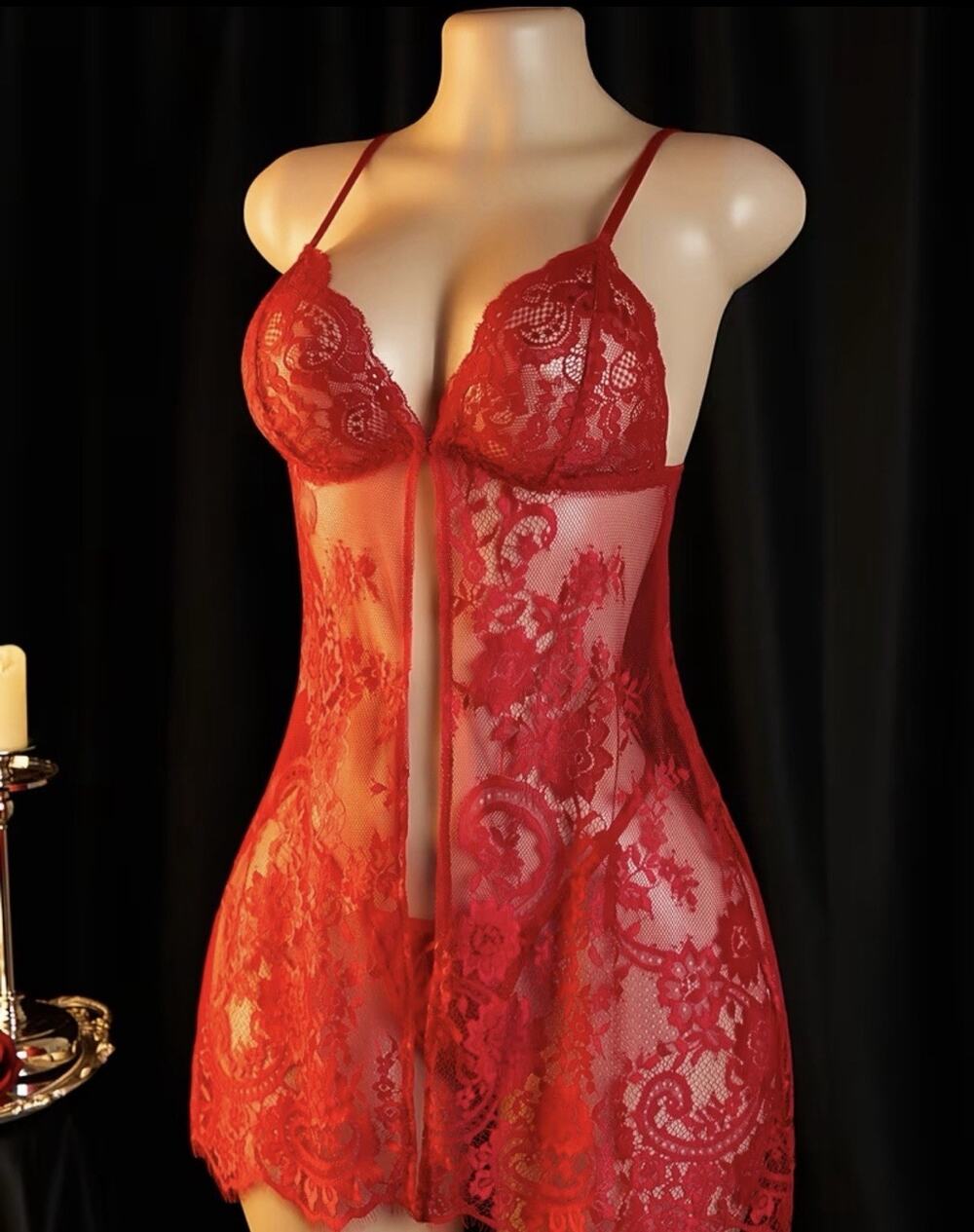 Red Open In The Front Sheer Lingerie With G String In Size Extra Large ￼